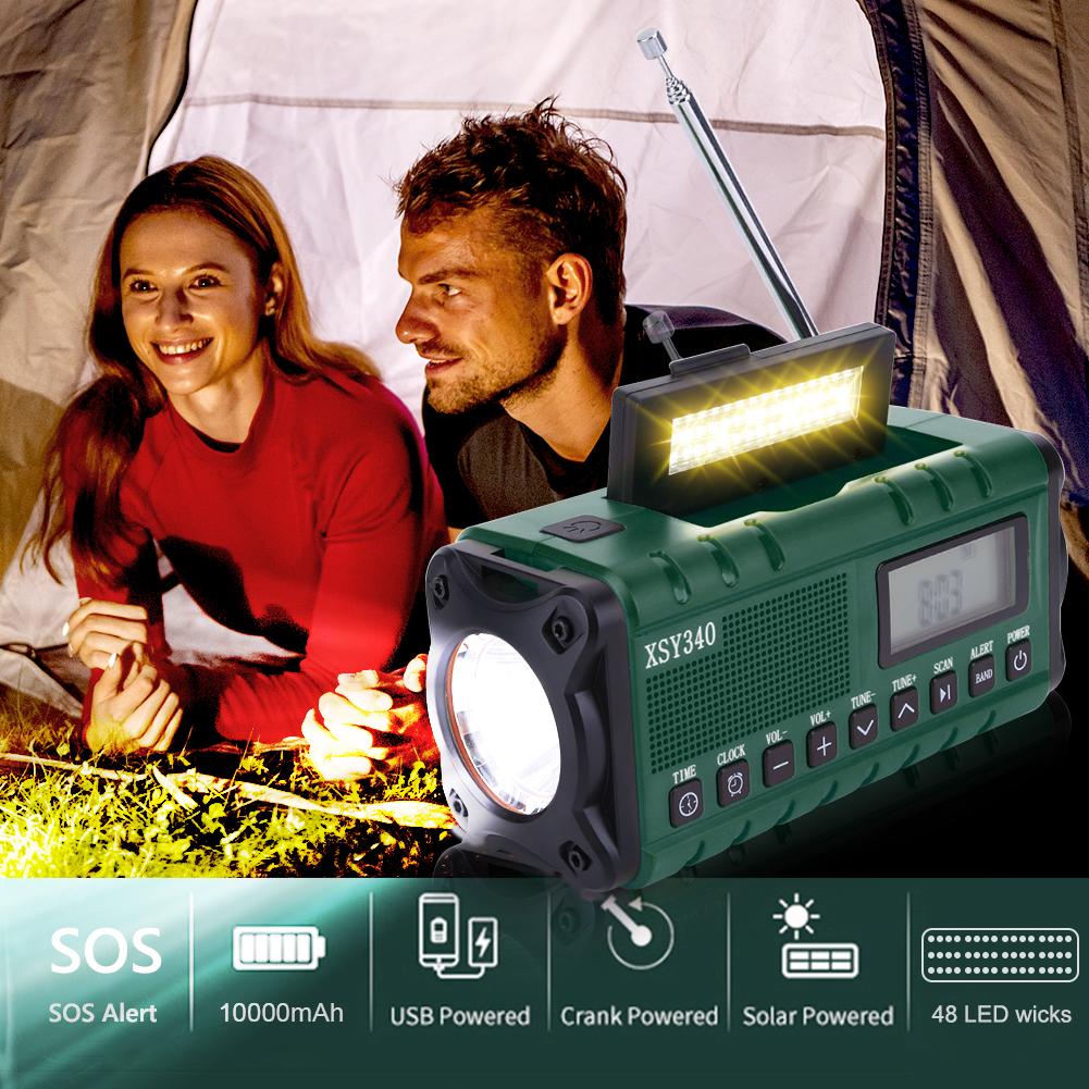 AM FM NOAA Weather Radio 10000mAh USB Charging Hand Crank Solar Radio Multifunctional Emergency Radio with Flashlight Power Bank