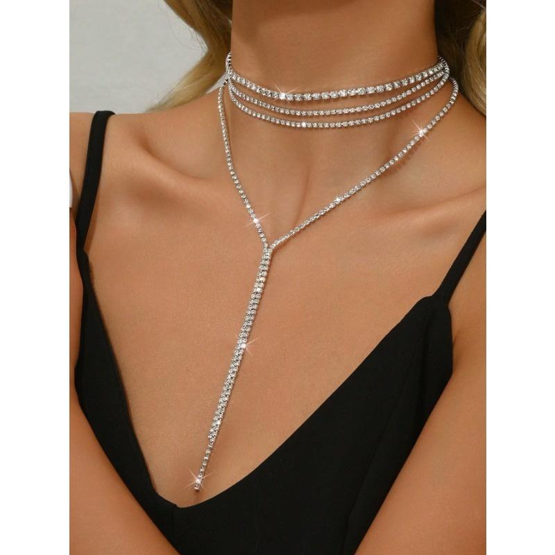 Luxusní a elegantní styl, Černobílý vícevrstvý náhrdelník s třásněmi a kamínky pro nevěsty, Doplňky s jemným temperamentem