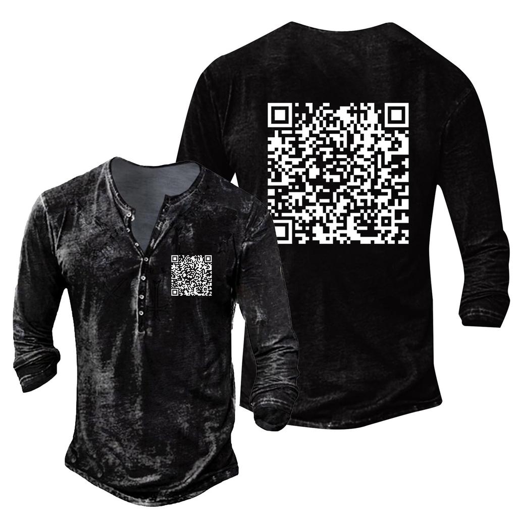 Men's Fashion Casual Button Loose Long Sleeve Spoof Fun Printed Pullover