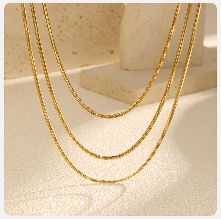 Vnox Stainless Steel Snake Chain Necklace For Women Thin Layer Choker Herringbone Gold Color Necklaces Classic Jewelry Gifts
