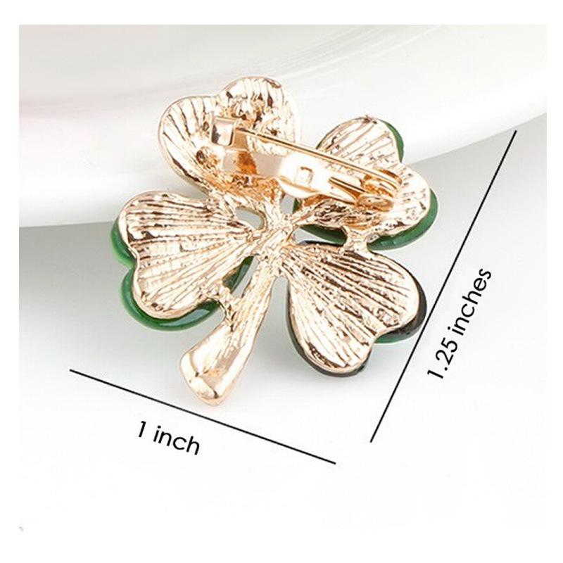 Gold-Plated Acrylic Four-Leaf Clover Brooch Pin Fashion Accessories