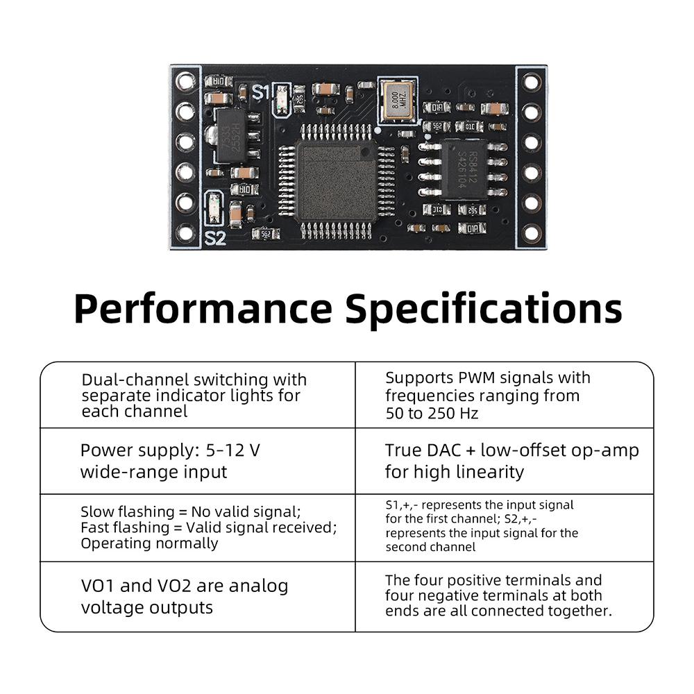 2-Channel PWM To 0-5V Analog Voltage Module DC 5-12V High Speed DAC Converter for RC Drone Car Boat Model