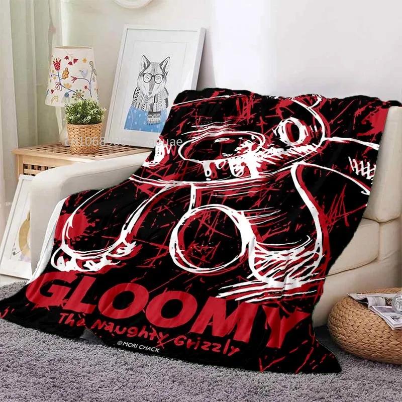 Cartoon Gloomy Bear Printed Blanket for Beds Sofas Warm Soft Flannel Blanket Gift