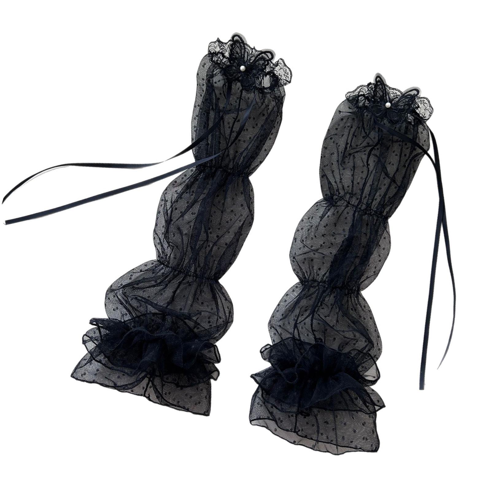 

Mesh Arm Sleeves Elastic Cuffs Wedding Gloves Long Sheer Arm Covers Fingerless Bridesmaids Gloves For Formal and Casual чорний
