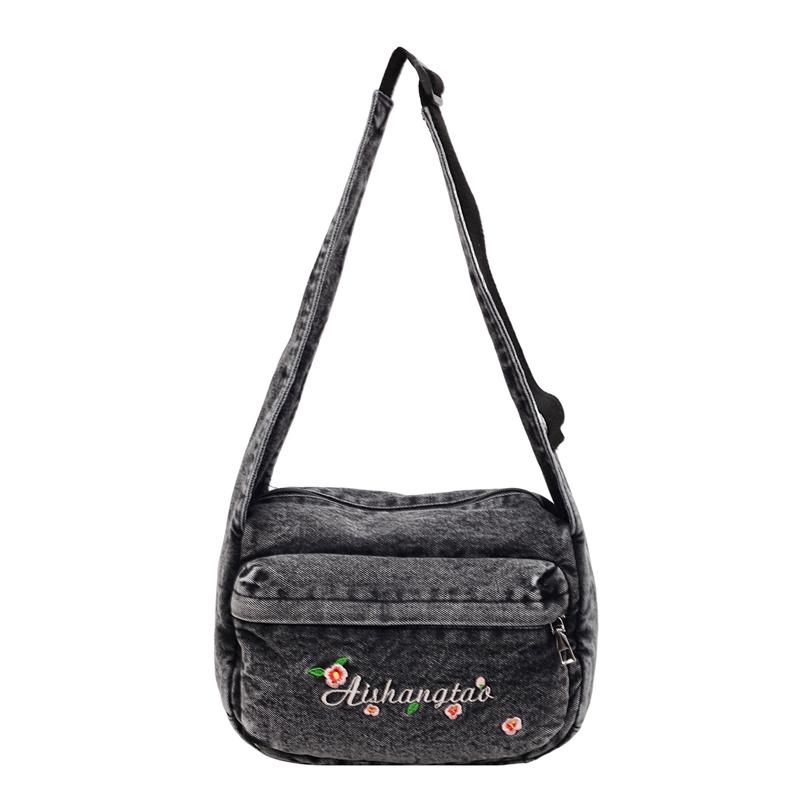 

Джинсовая сумка с цветочной вышивкой, винтажная сумка через плечо чёрный