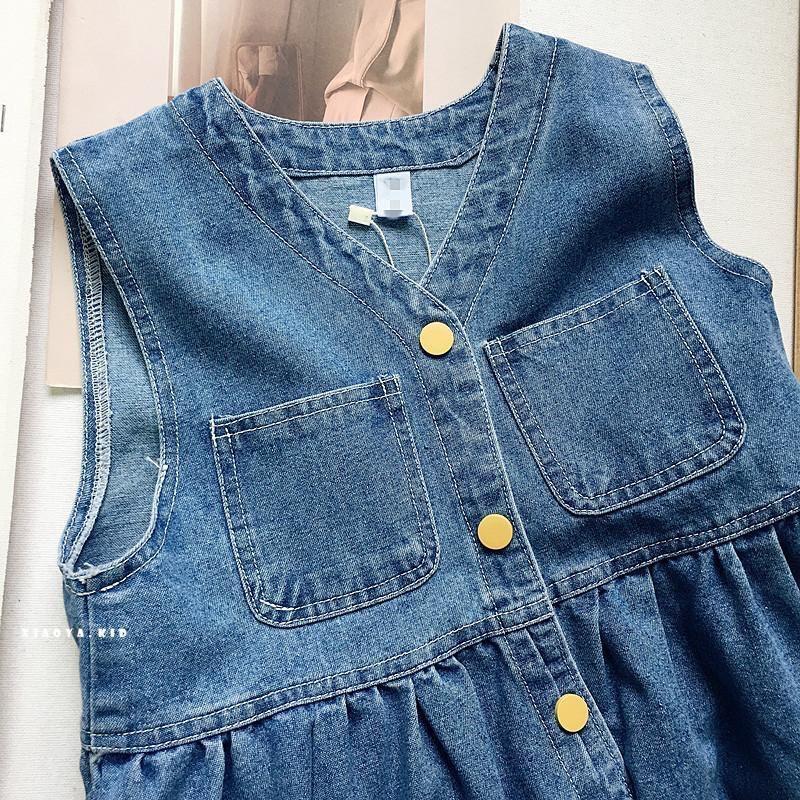 Denim ärmellose Kleider Baby Mädchen Sommer Mode Freizeit Kinder