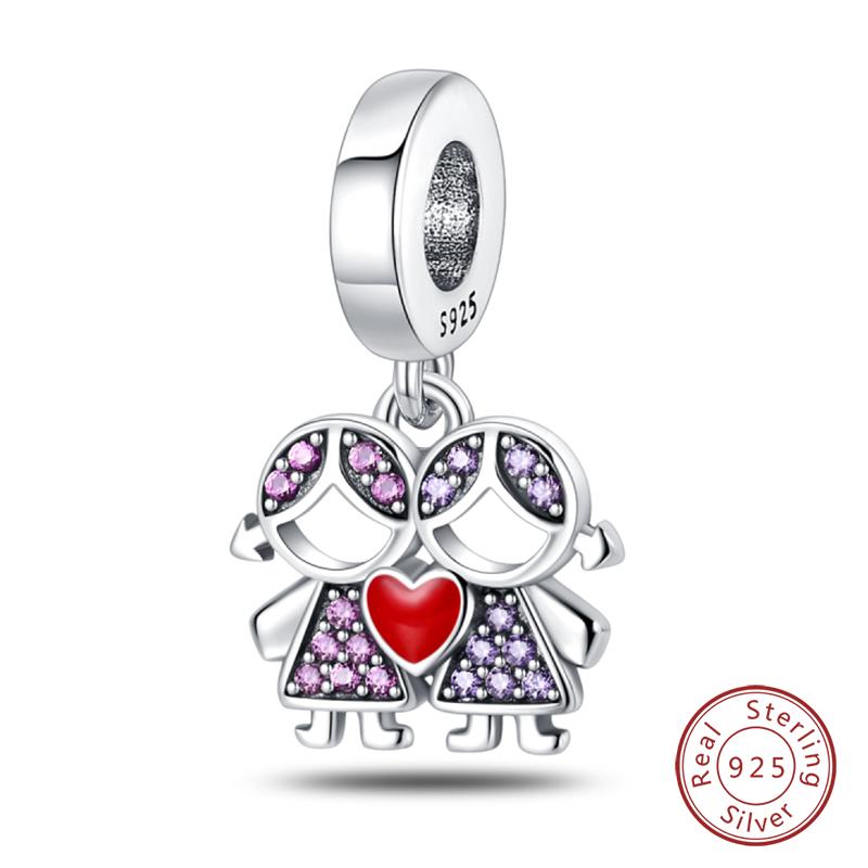 100% Copper Sisters Best Friends Series Charms Pink Heart Rose Beads Fit Qikaola Bracelet Diy Birthday Jewelry Gift