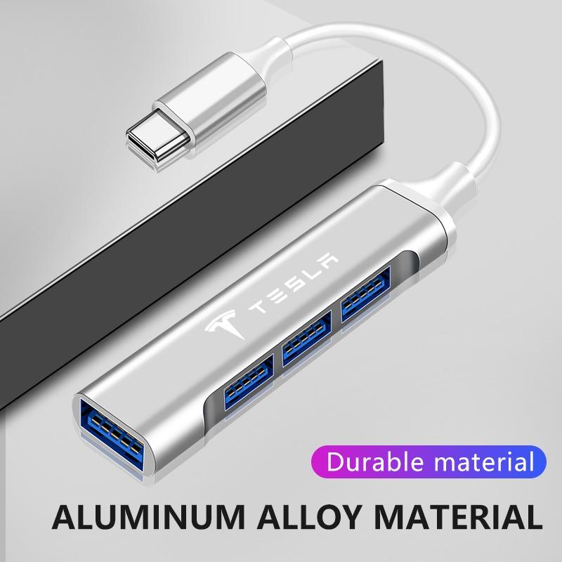1Pc Type-C Turn USB Adapter Multi Port Distributor Hub Car Goods For Tesla Model S Model X Model Y Model 3 Roadster SpaceX Accessory