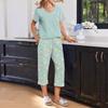 Women's Casual Printed Short Sleeve Loose Fit T-Shirt and Capri Pants Lounge Set Soft Comfortable Fabric Relaxed Home Wear