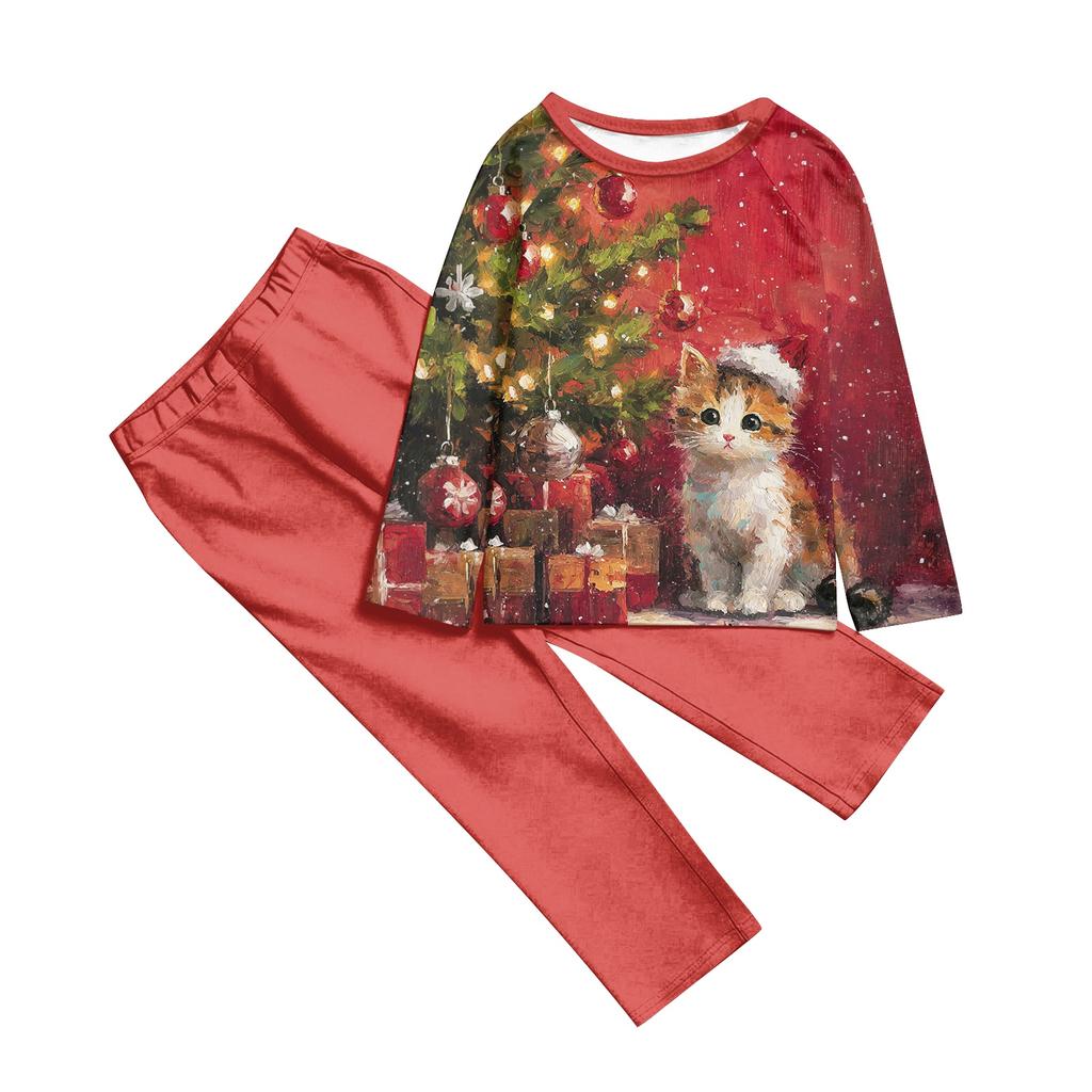 Family Casual Comfortable Long Sleeved Long Pants Christmas Printed Parent-child Set