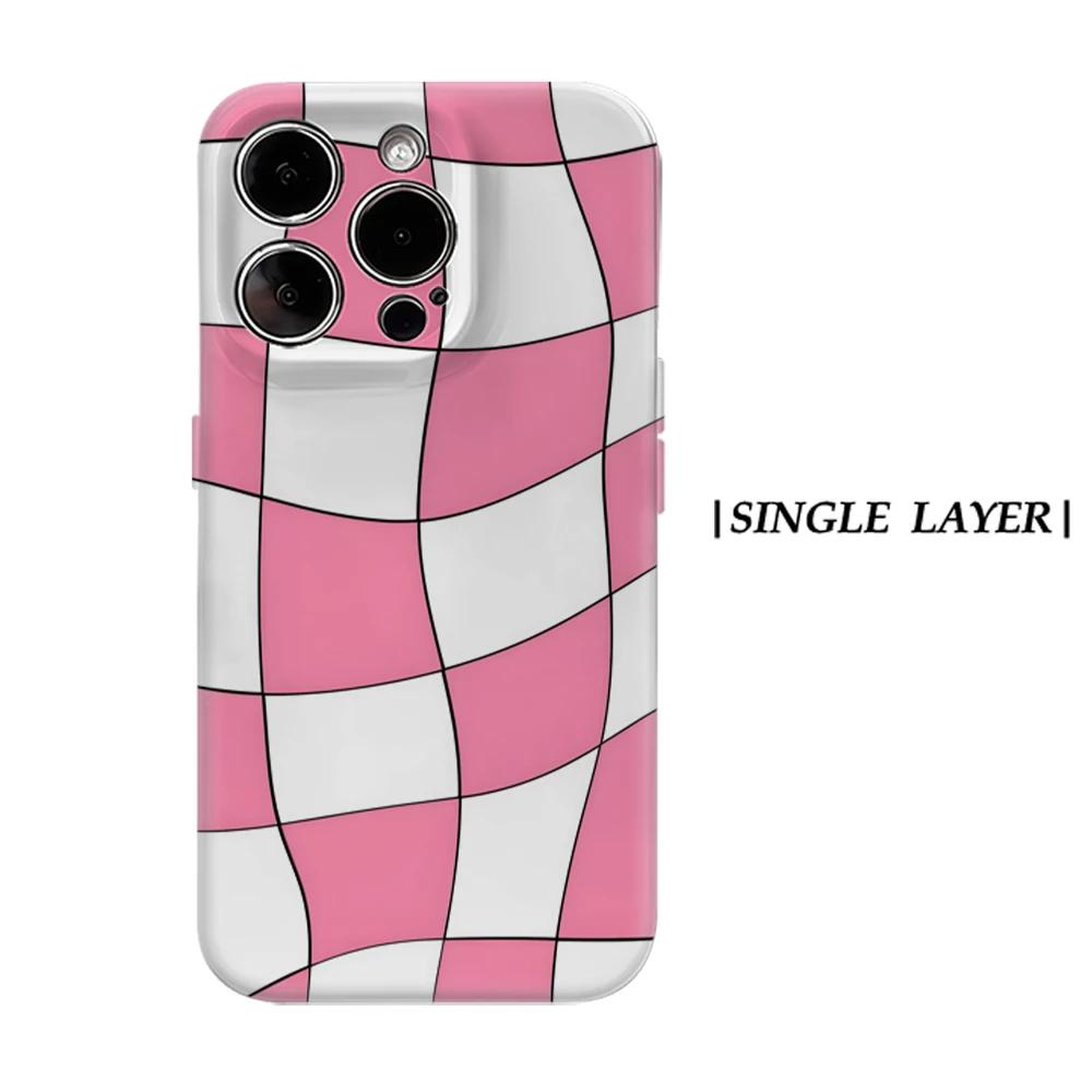 Wavy Pink Checkered Phone Case for IPhone 17 16 15 14 13 Pro Max Plus for Magnetic Single Double-layer Tough Case