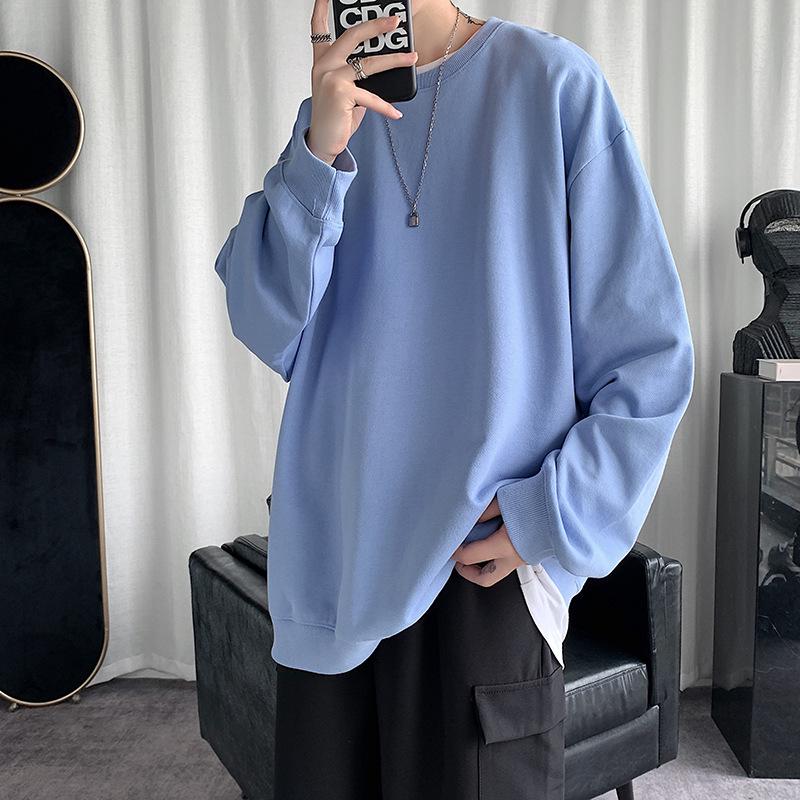 

2025 Мужская модная однотонная толстовка с круглым вырезом, свободный крой, без капюшона, тонкий фасон для весны и осени, доступны большие размеры L