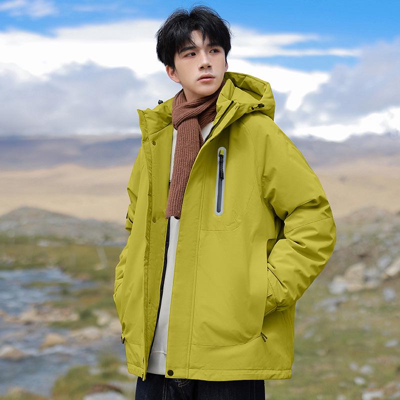 Men's Trendy Windproof Winter Hooded Down Coat - White Duck, Warm, Loose, and Outdoor-Ready