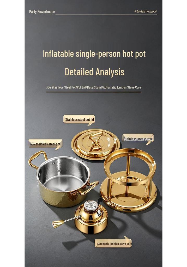 304 Stainless Steel Single-Person Hot Pot with Inflatable Gas Stove for Home, Commercial, and Camping Use