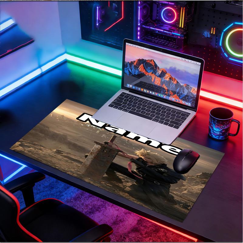 Custom Name Personalized Final Fantasy Pattern Mousepad, Laptop PC Desk Mat, Decorative Desk Mat for Home Keyboard Pad Gift