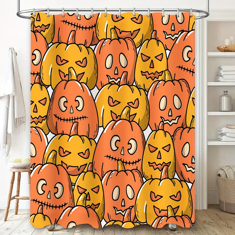 Halloween Shower Curtain Decoration Printed Waterproof Fabric with Jack-o'-Lanterns Pattern for Fall Home Decor In Bathrooms Ora