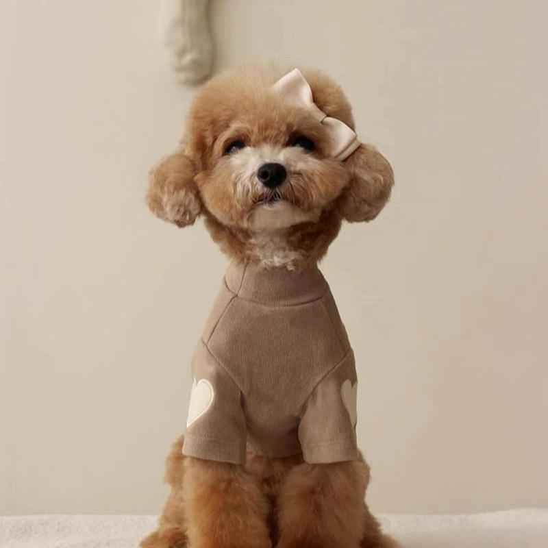 Japanese and Korean Style Dog Clothes Spring Versatile Love German Velvet Bottoming Shirt Teddy Bear Small and Medium Dog Pet Clothes