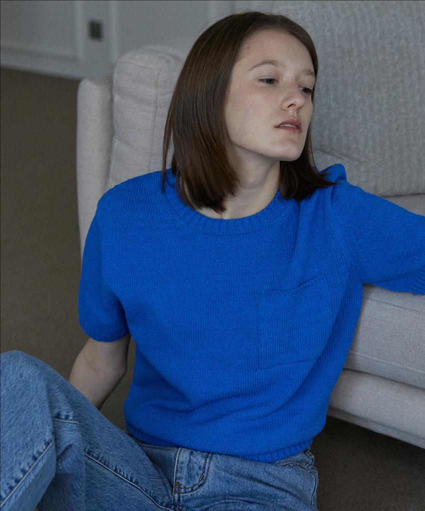 STEP AROUND Cotton Short Sleeve Pocket Knit_Blue