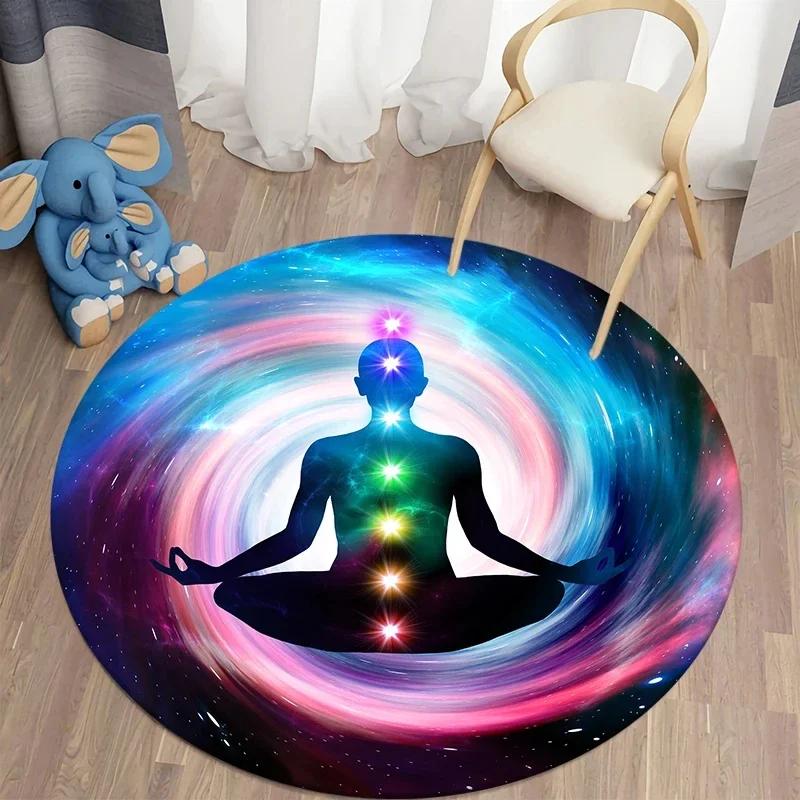 Psychedelic Boho Mandala Chakra Round Rug Meditation Carpet For Living Room Bathroom Circle Doormat Yoga Mats Bedroom Floor Mat