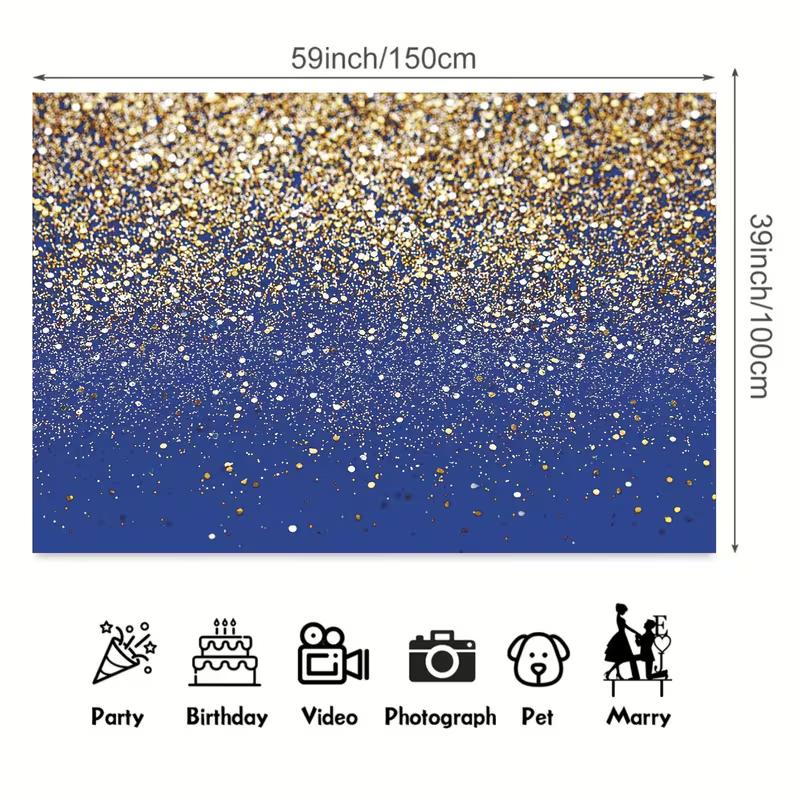 2D Royal Blue with Sparkling Gold Confetti Backdrop Photography Background Banner