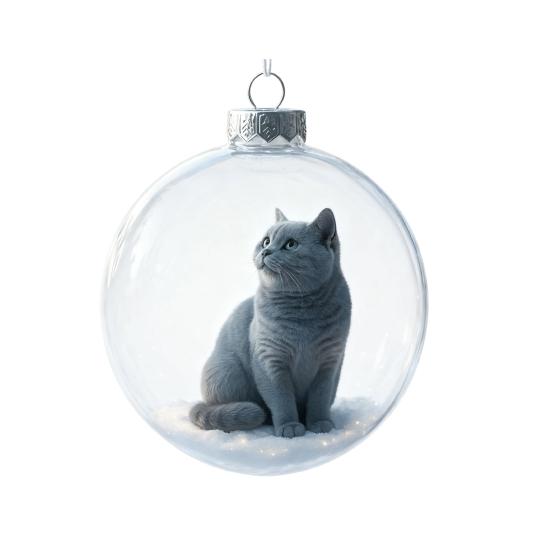Cute Cat Christmas Ball Ornament 3D Animal Clear Plastic Ball Xmas Tree Ornaments