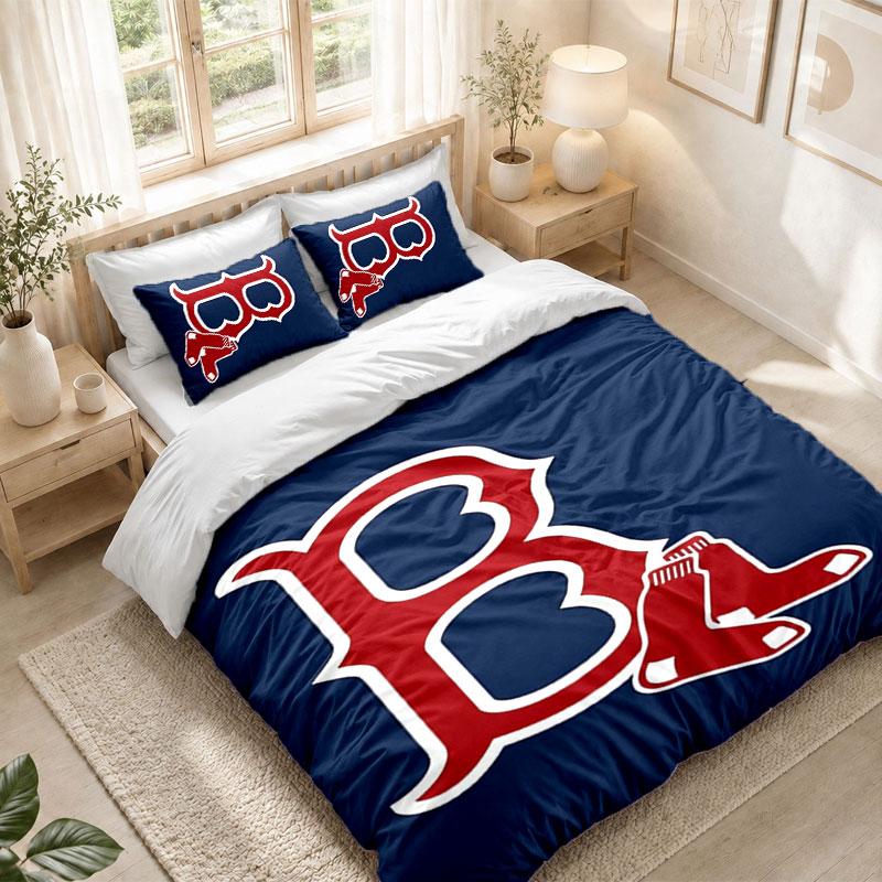 Bedding Set 1 Duvet Cover 2 Pillowcases Boston Red Sox Print Bedroom Home Decoration
