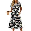 Damenmode Sommer Rundhals Kurzarm Blumendruck Strandkleider