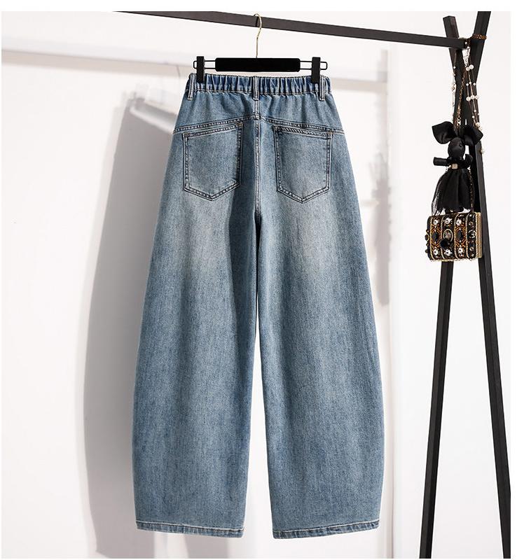 Modische Einfarbige High Waist Jeans Damen Frühling Lässig Locker Temperament Streetwear Vintage Weite Hosen