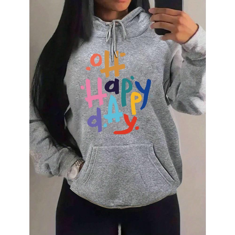 Happy Day Colorful Art Letter Printing Womens Hoody Hip Hop Multicolor Hoodie Autumn Pullover Pocket Female Hoodies