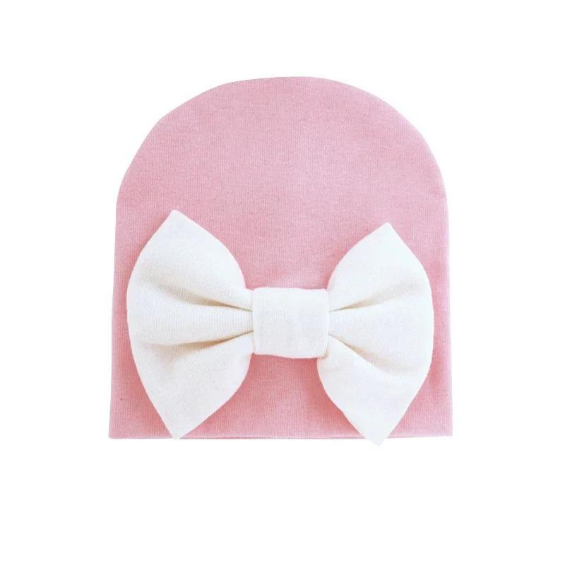 Cotton Solid Bowknot Beanie Newborn Baby Girl Knot Gorras Hat Bebe Bow Bonnet Warm Hat Double Layer Infant Cute Bow-tie Skullcap