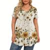 Women's Plus Size Fashionable Casual Loose-Fit Short Sleeve Elegant V Neck Blouse For Work