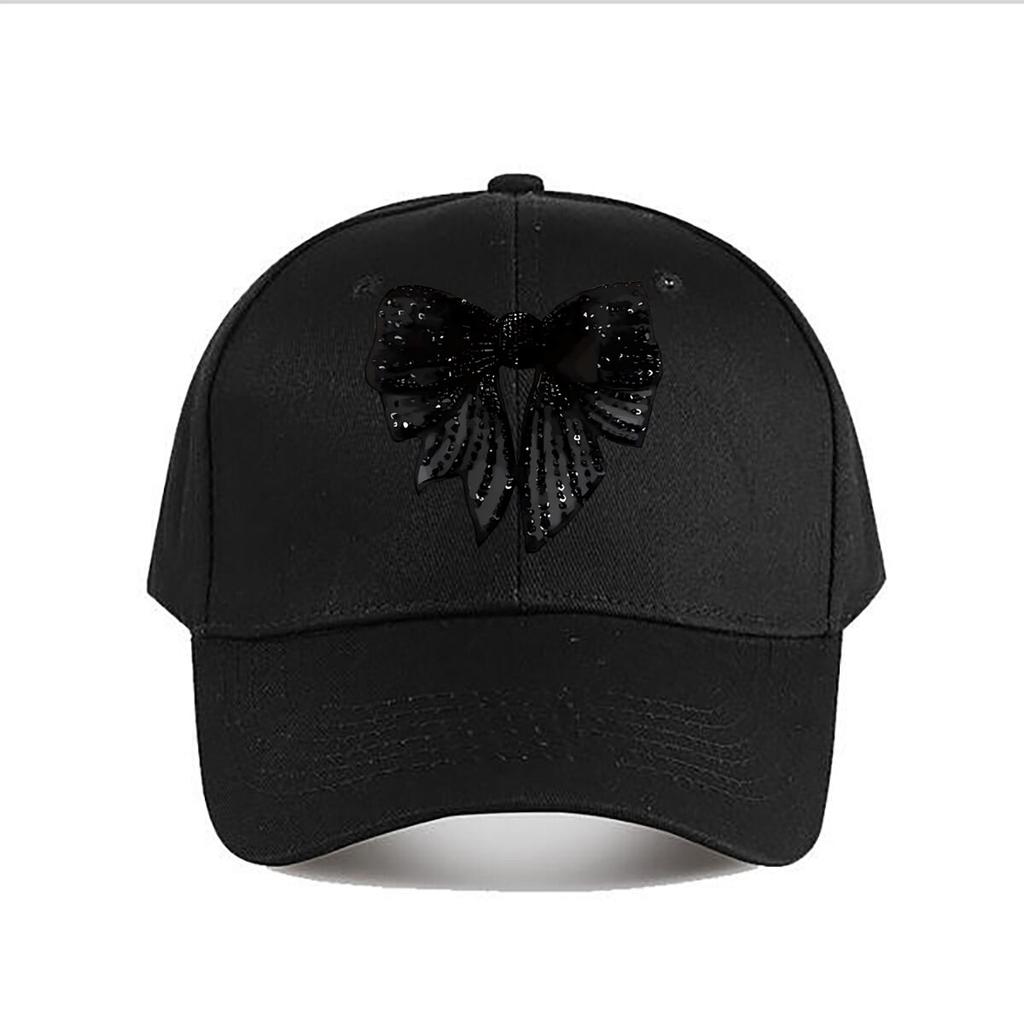 Black Bowknot Glitter Casual Daily Baseball Cap Fashion Unisex Sunhat Womens Outdoor Sports Snapback Cap