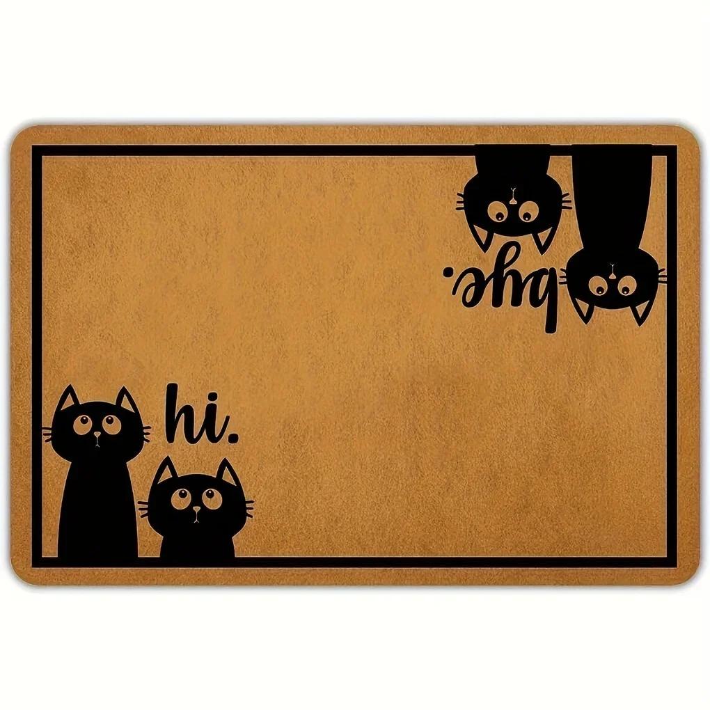 VIKAMA Cat Welcome Mat, Funny Hi Bye Print Doormat, Non-Slip Floor Rug for Indoor Outdoor Front Door Kitchen Bedroom Decor