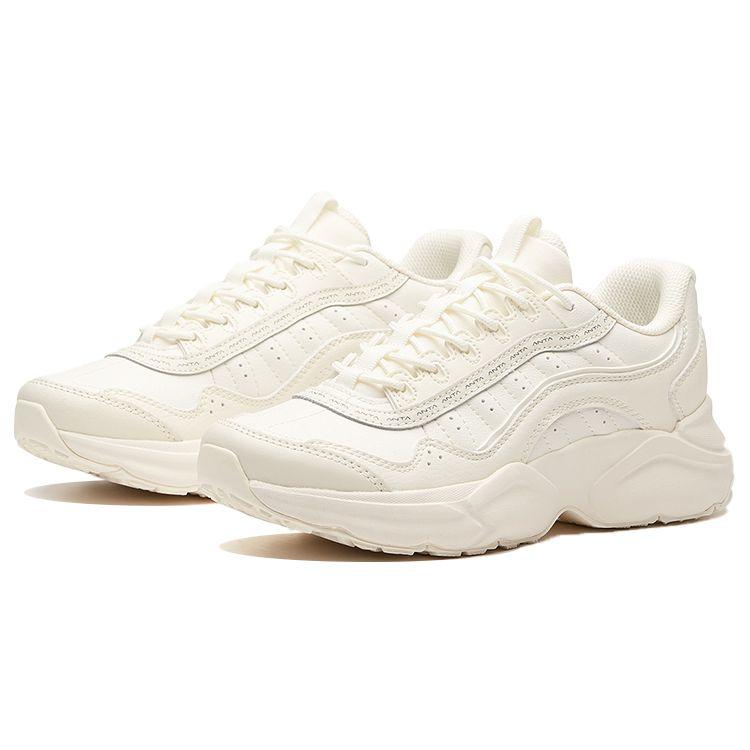 Anta Synthetic Leather Minimalist Shock Absorbing Non-Slip Durable Low-Top Training Shoes Women Sneaker Ivory-White 122017772-3
