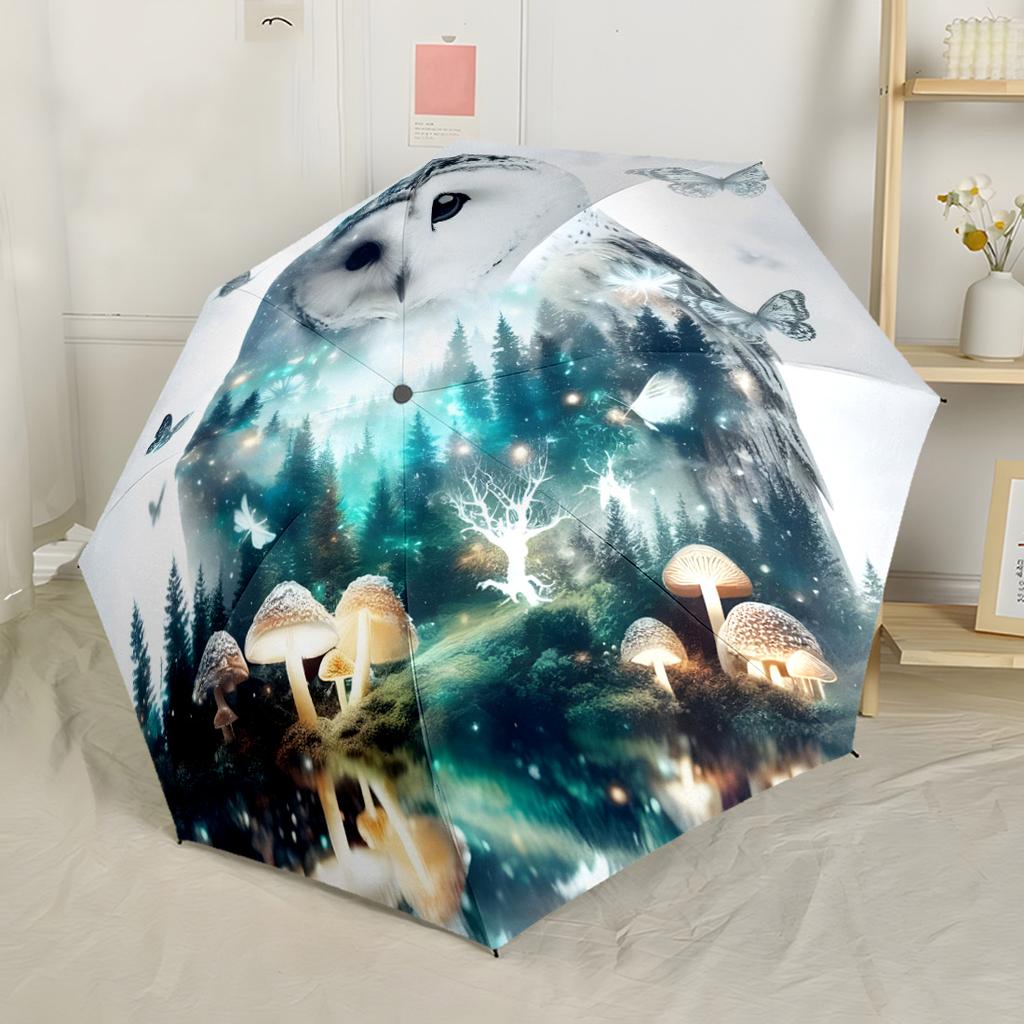 Owl Family In Moonlight Automatic Umbrella Sturdy 8-Rib Shaft Foldable Design Durable Everyday Carry Umbrella Fashionable Accessory