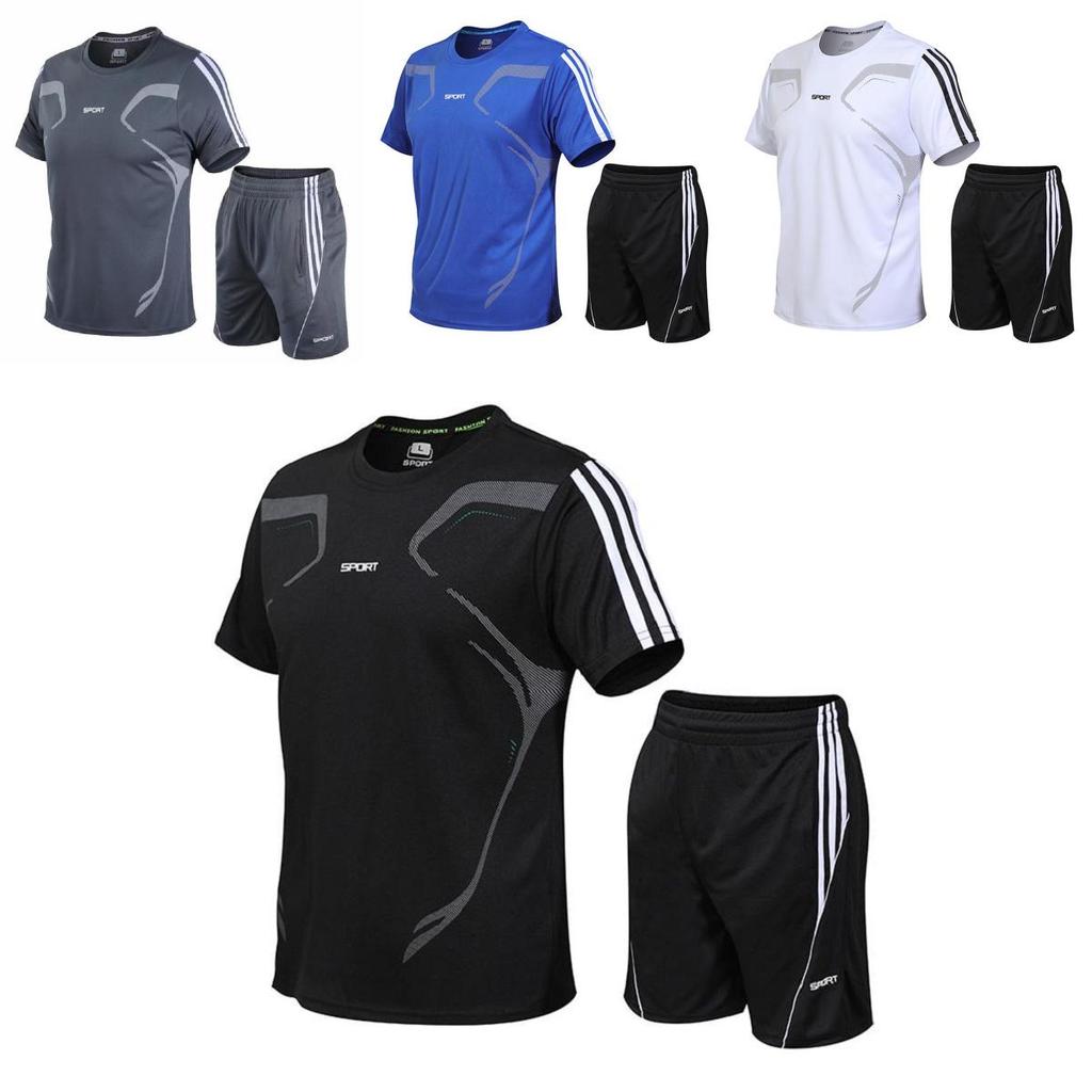 Men's Breathable Quick-drying Running Sport Set Short Sleeve Shirt And Shorts