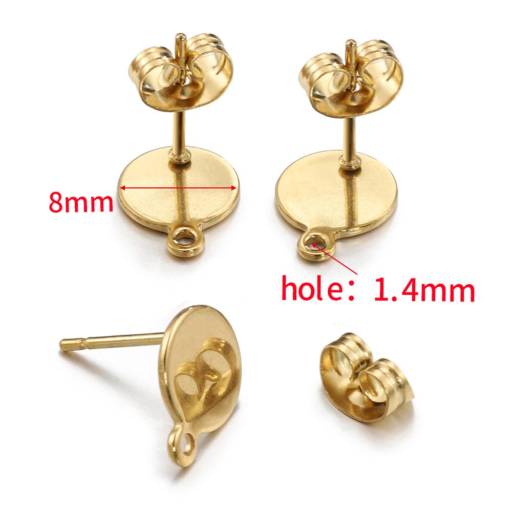 10pcs Stainless Steel Round Ear Studs for Earrings Base Jewelry Making DIY Gold Color Dangle Hole Charm Pendants Components