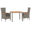 vidaXL 3-part. Garden Dining Set with Cushions Grey Poly Rattan