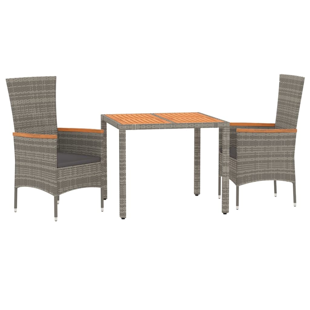 vidaXL 3-part. Garden Dining Set with Cushions Grey Poly Rattan