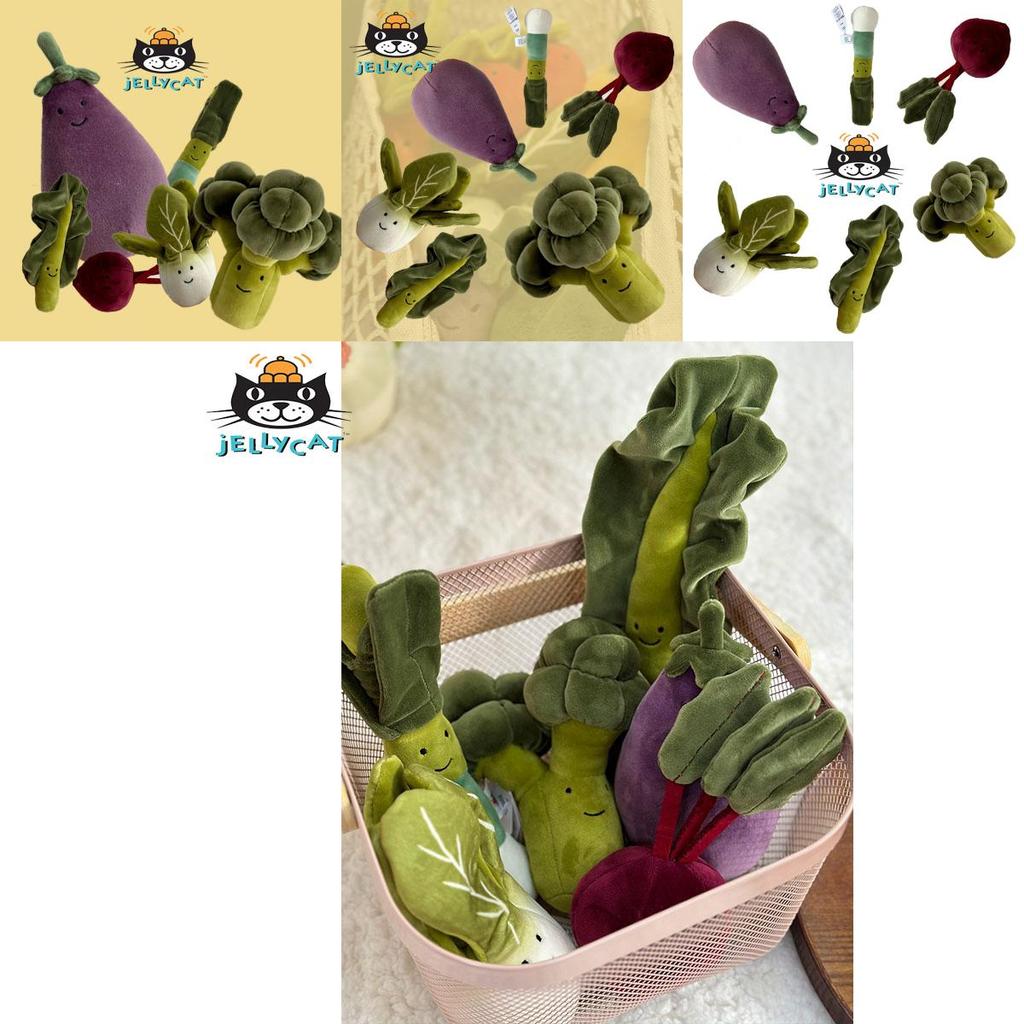 Jellycat Plush Vegetable Toys Set Eggplant, Cabbage, Beet, Broccoli, Kale, Chives