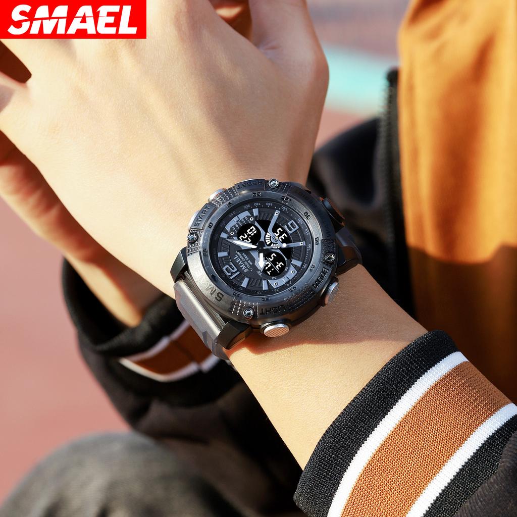 SMAEL Casual Waterproof Watch Digital Dual Display Outdoor Sports Multi-functional Glow-in-the-dark Men's Watch