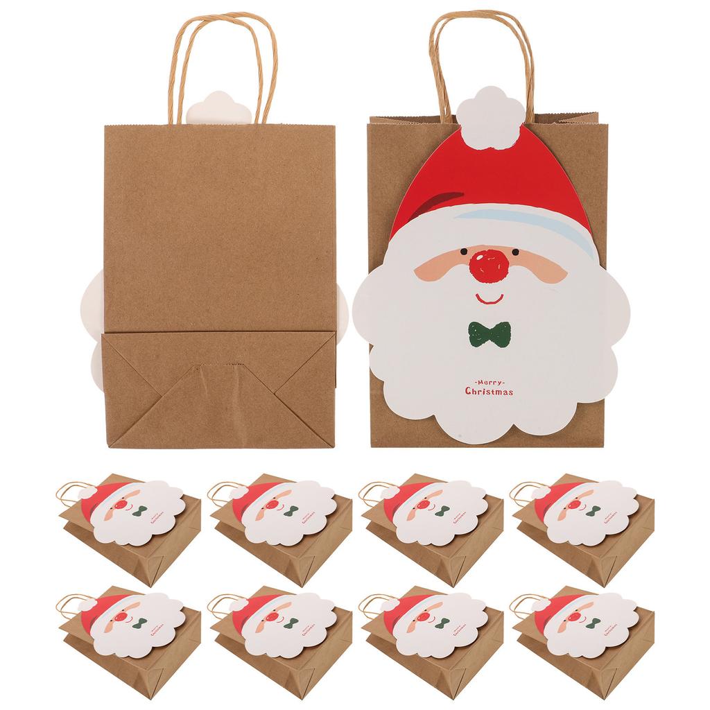 10Pcs Santa Claus Gift Bags Festive Cartoon Pattern Paper Gift Bags for Christmas Parties Weddings Holiday Presents Large