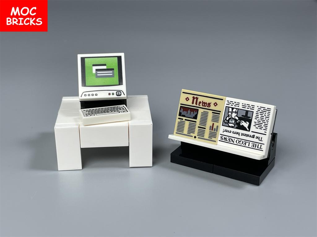 MOC Bausteine Computer Drucker Festnetztelefon Büro Set Zusammengebaut Pädagogisches Bausteine Spielzeug Kinder Geschenke