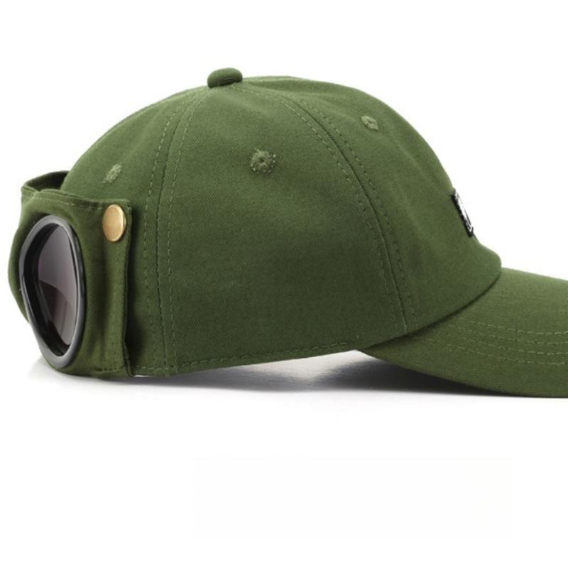 Pilot-style personality glasses and baseball cap
