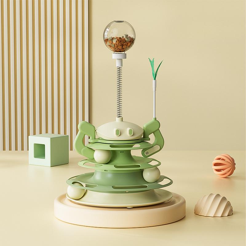 New Cat Turntable  Leaking Food  Windmill  Feather Cat Stick  Four-layer Cat Tower Track  Amusement Disc  Pet Cat Toy