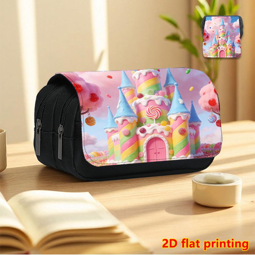 1pc Dreamy Candy Castle Double-Layer Flip-Top Pencil Case Suitable for School, Travel & Daily Use - Large Capacity Multi-Functional Organizer with Can