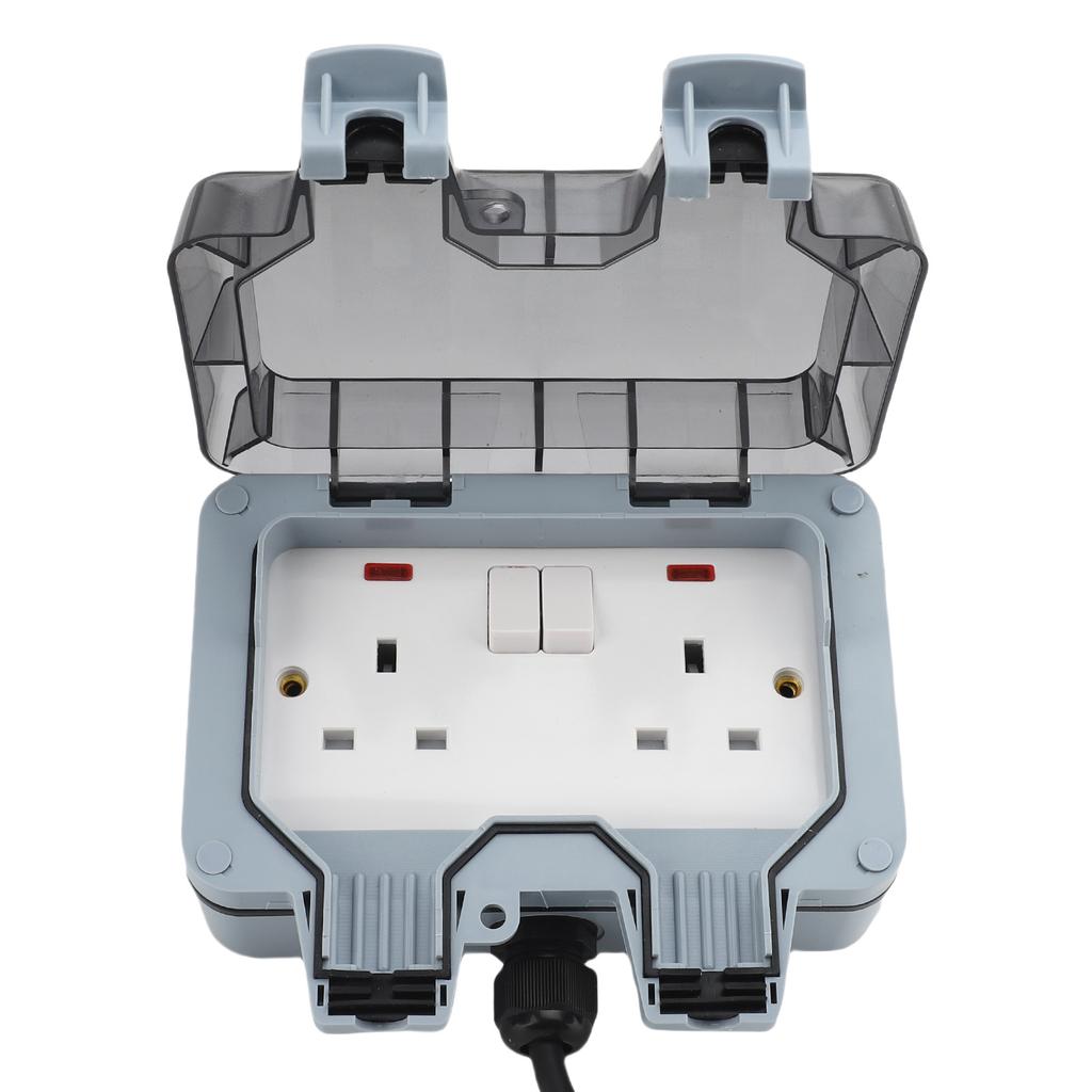 2 Gang Outdoor Electrical Outlet IP66 Water Proof Wall Mounted Power Outlet with Indicator Light