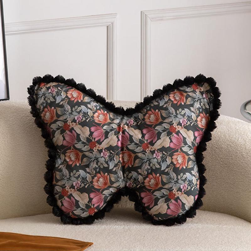 

Cute Butterfly Cushion French Style Vintage Pink Butterfly Floral Throw Pillow Living Room Bed Butterfly Decoration Cushion 60x46cm