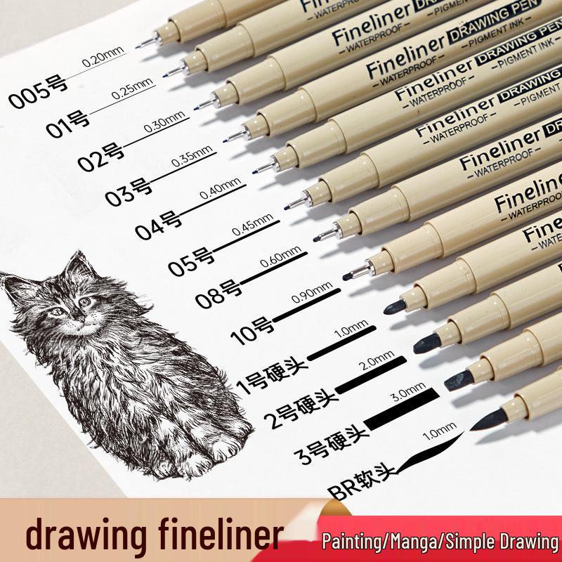 12-Pack Water-Based Fine Line Needle-Tip Drawing Pens for Manga Sketching
