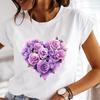 (Asian Size)  Tee Top Watercolor Love Heart Flower Short Sleeve T Shirt Women Clothing Casual Fashion Print Lady Female Graphic T-shirts